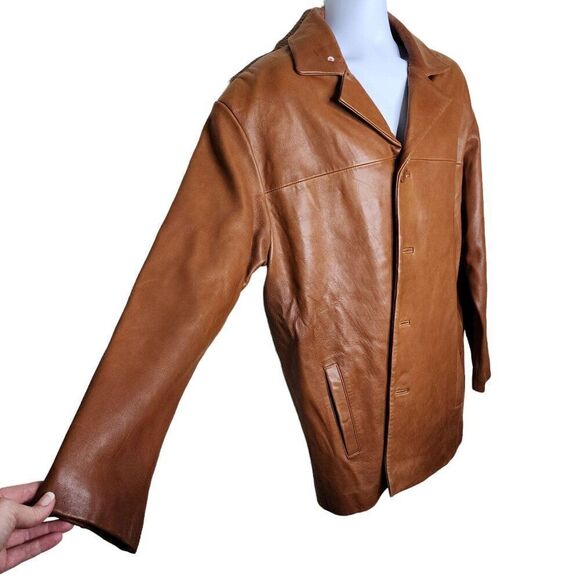 Vintage 90s Leather Button Front Driving Jacket Mens Size XL Brown - Picture 4 of 9